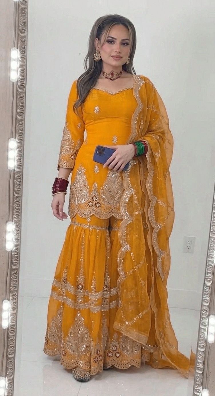 RANISAHAB Haldi Elegance 3-Piece Sharara Set