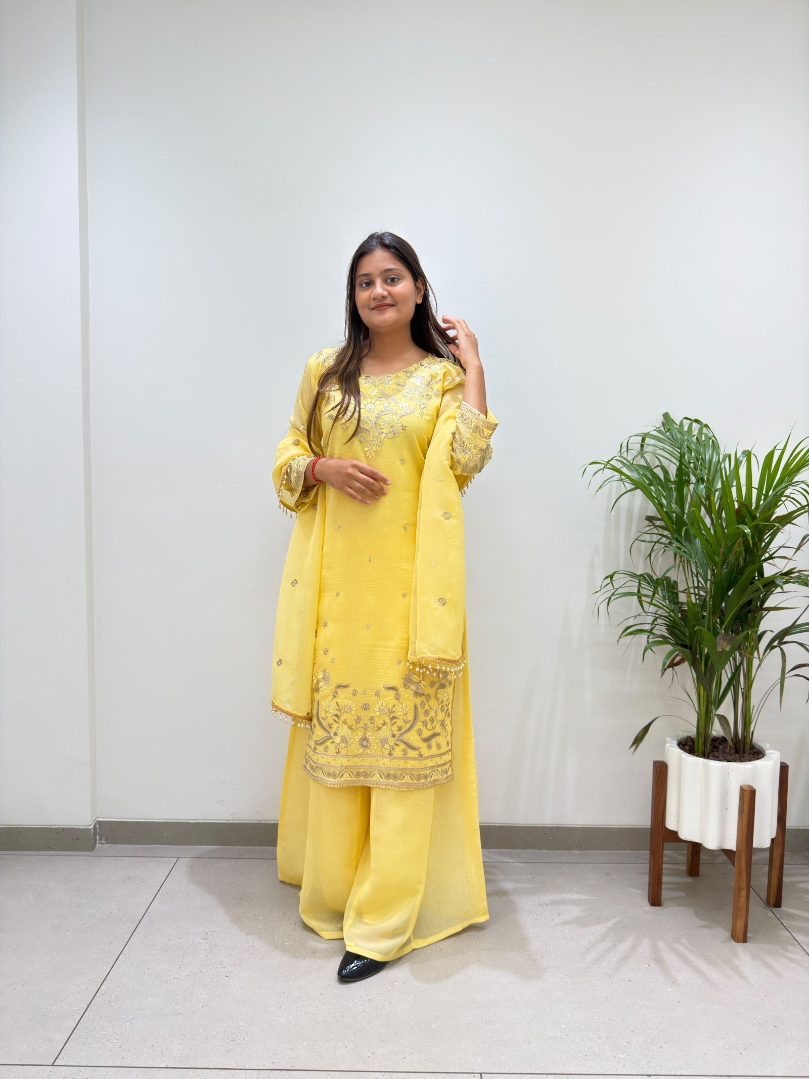 Rani Mahal Designer Sequence Embroidered Crunchy Top Palazzo With Dupatta Set