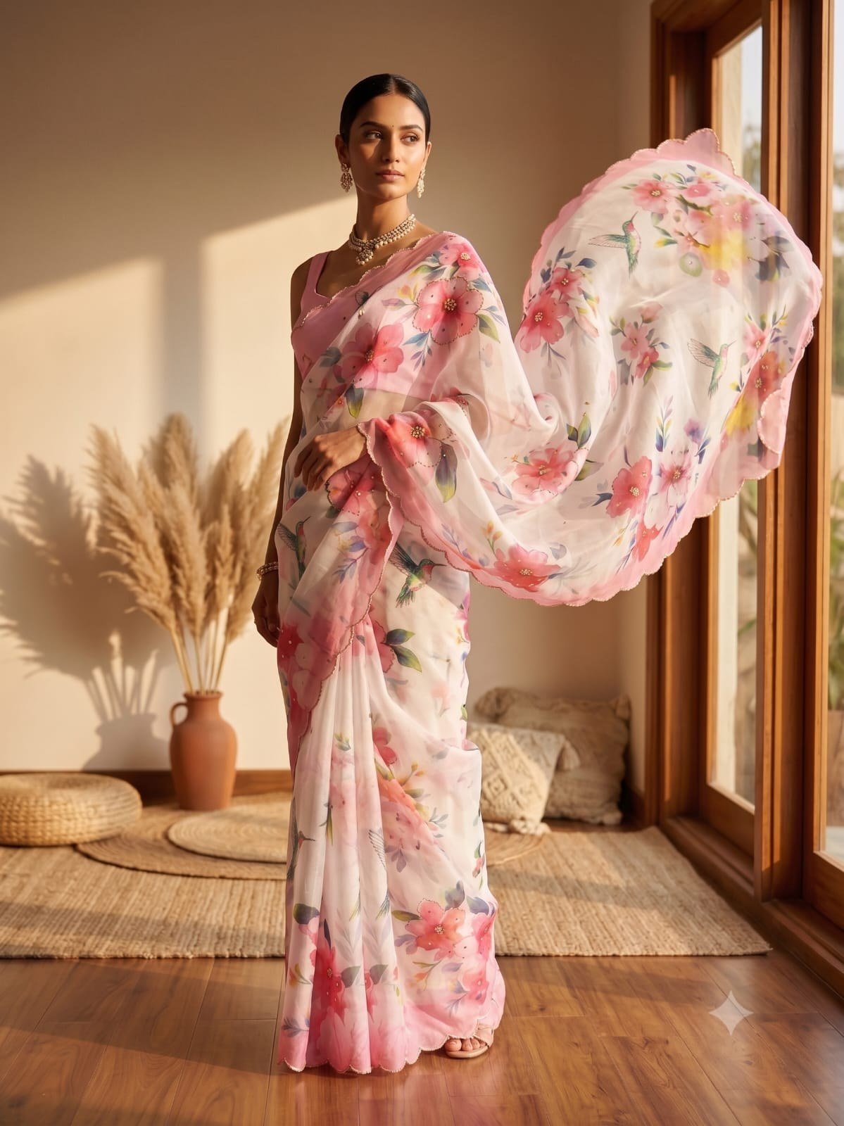 RaniSahab Floral Katdana Handwork Designer Saree
